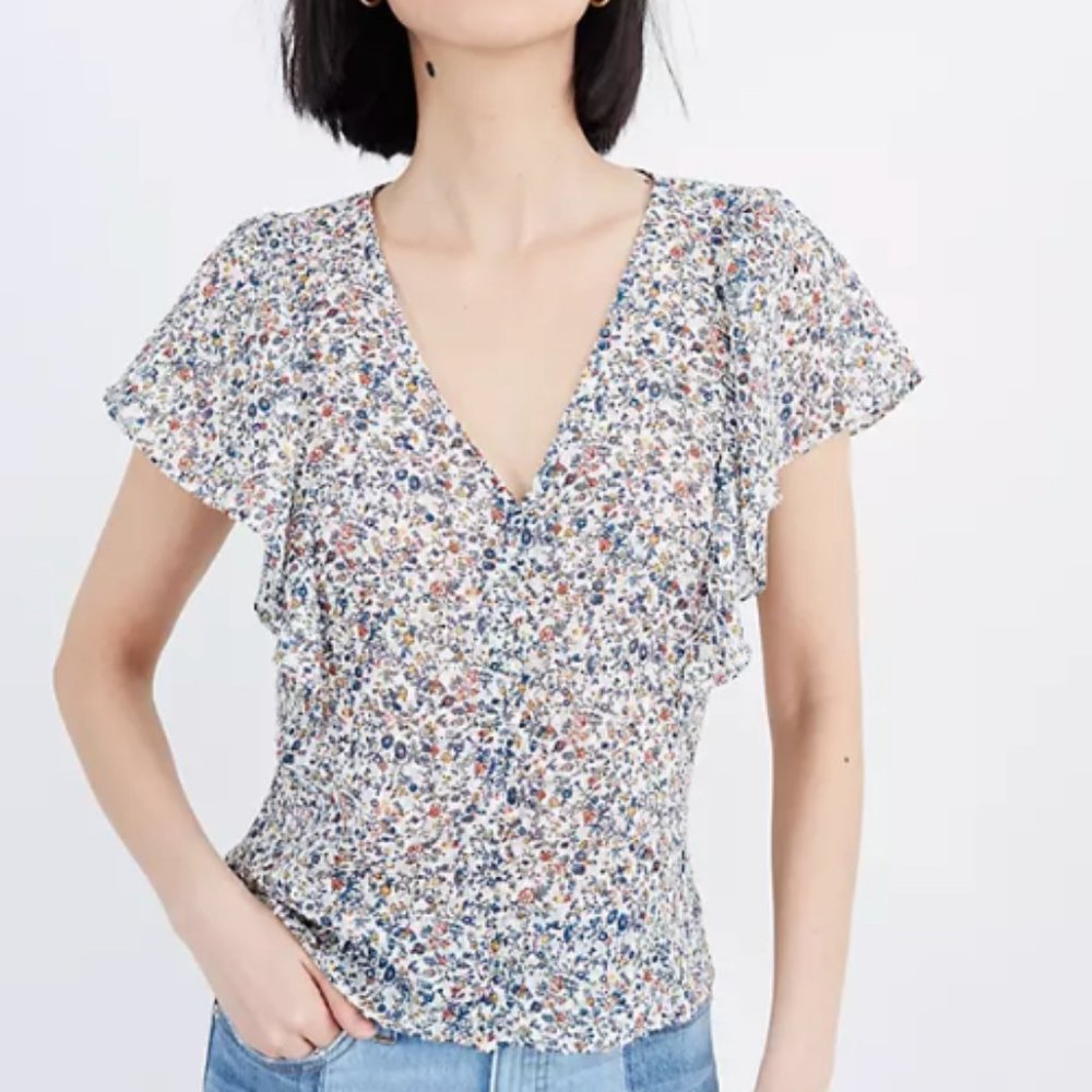 Madewell Carmelina Flutter-Sleeve Top in Blossoming Vines